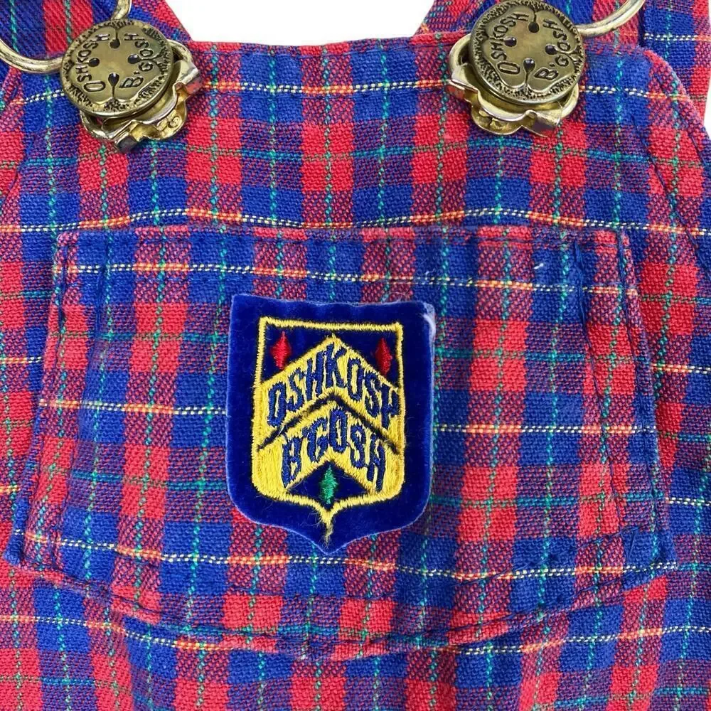 Oshkosh B'Gosh Babys 24 Months Vintage 90s Plaid Overalls Paper Tag Made in USA